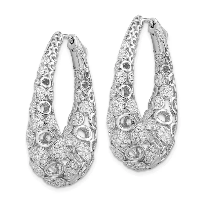 WB Choice Jewelry Earrings Sterling Silver Rhodiumplated Accent Pav CZ Oval Hoop EarringsWBCQE11080 WB Choice Jewelry Earrings Sterling Silver Rhodiumplated Accent Pav CZ Oval Hoop EarringsWBCQE11080