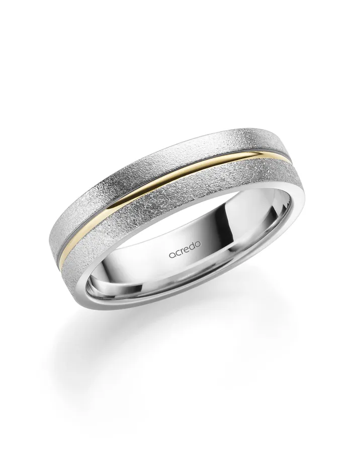 acredo Rings 6 mm Platinum 600 and 18K Yellow Gold Band with Glamour Finish