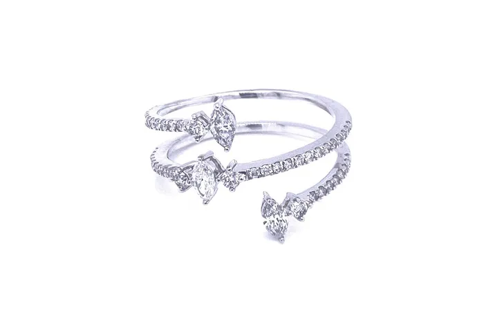 Albert Hern Rings Ring 18kt White Gold Spiral Marquise Round Diamonds