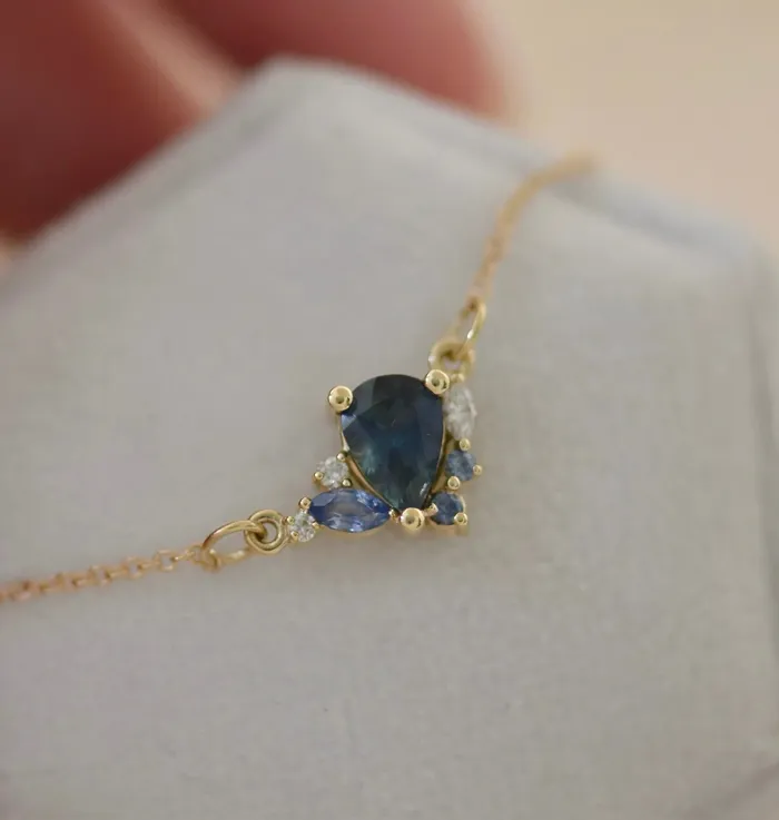 Albrecht Jewellery Necklaces Pear Montana Sapphire Cluster Necklace 14K Gold Albrecht Jewellery Necklaces Pear Montana Sapphire Cluster Necklace 14K Gold