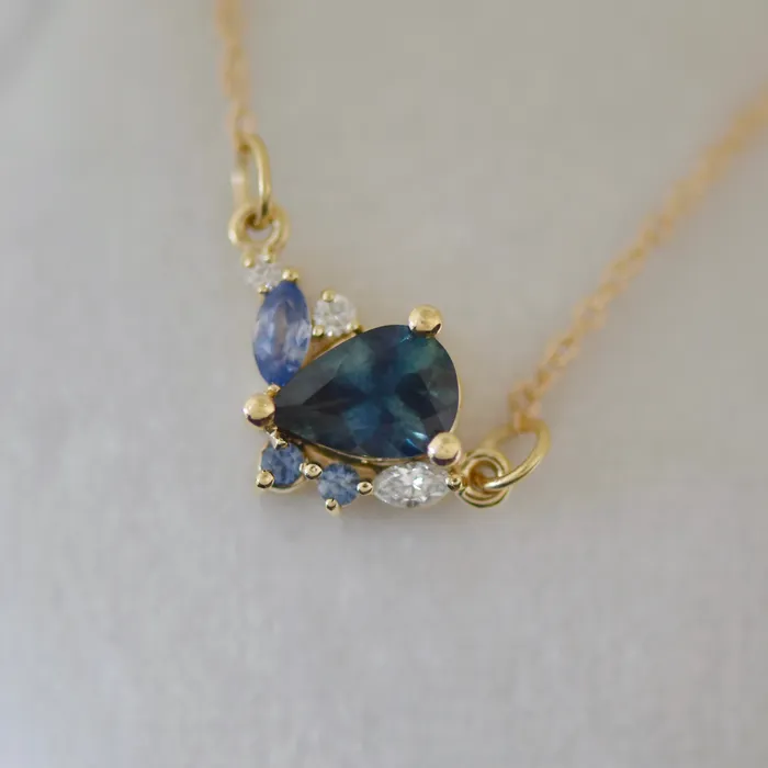 Albrecht Jewellery Necklaces Pear Montana Sapphire Cluster Necklace 14K Gold Albrecht Jewellery Necklaces Pear Montana Sapphire Cluster Necklace 14K Gold