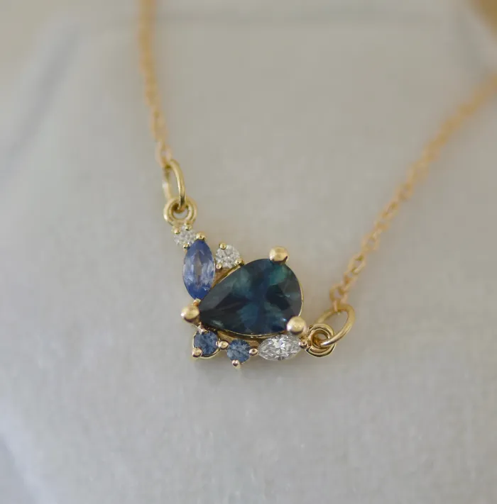 Albrecht Jewellery Necklaces Pear Montana Sapphire Cluster Necklace 14K Gold Albrecht Jewellery Necklaces Pear Montana Sapphire Cluster Necklace 14K Gold