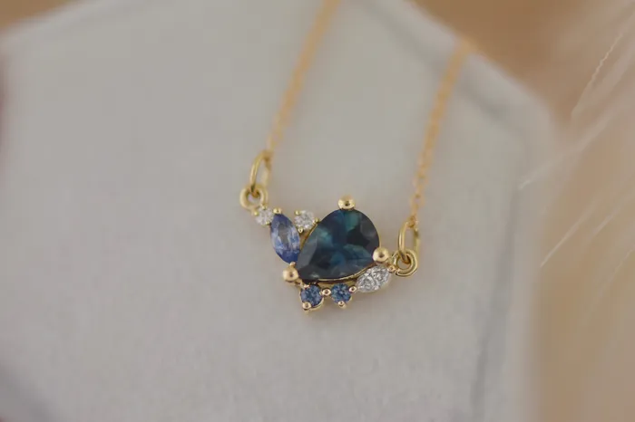 Albrecht Jewellery Necklaces Pear Montana Sapphire Cluster Necklace 14K Gold Albrecht Jewellery Necklaces Pear Montana Sapphire Cluster Necklace 14K Gold