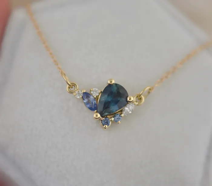 Albrecht Jewellery Necklaces Pear Montana Sapphire Cluster Necklace 14K Gold Albrecht Jewellery Necklaces Pear Montana Sapphire Cluster Necklace 14K Gold