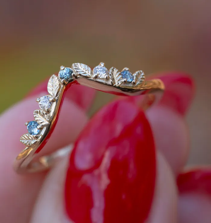 Albrecht Jewellery Rings Aquamarine Engagement Ring w Leaf Wedding Band 14K Rose Gold Albrecht Jewellery Rings Aquamarine Engagement Ring w Leaf Wedding Band 14K Rose Gold
