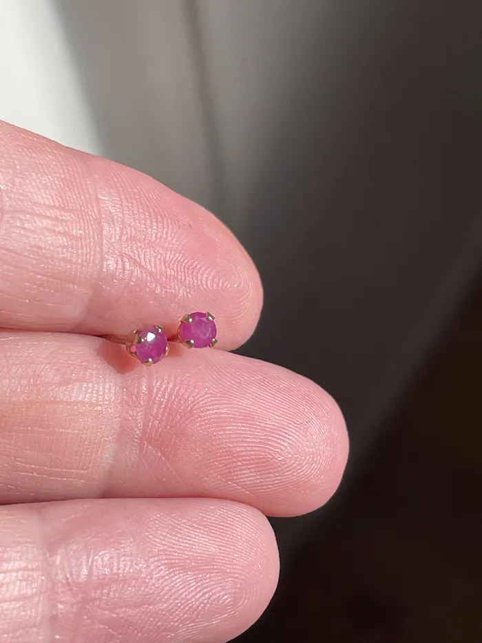 Earrings Love Vintage Paris Ruby Stud Earrings Dainty 14k Gold Vintage