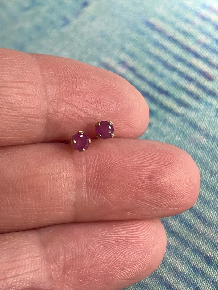 Earrings Love Vintage Paris Ruby Stud Earrings Dainty 14k Gold Vintage