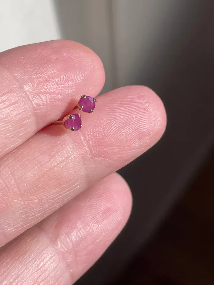 Earrings Love Vintage Paris Ruby Stud Earrings Dainty 14k Gold Vintage