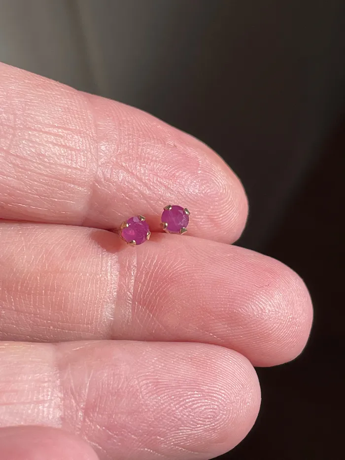 Earrings Love Vintage Paris Ruby Stud Earrings Dainty 14k Gold Vintage
