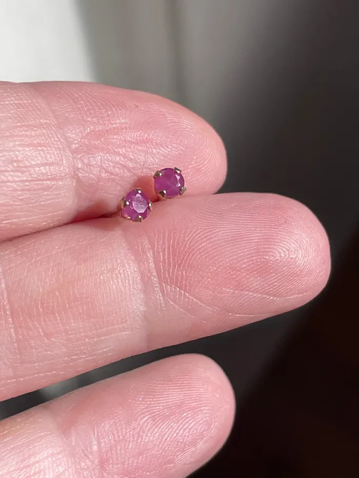 Earrings Love Vintage Paris Ruby Stud Earrings Dainty 14k Gold Vintage