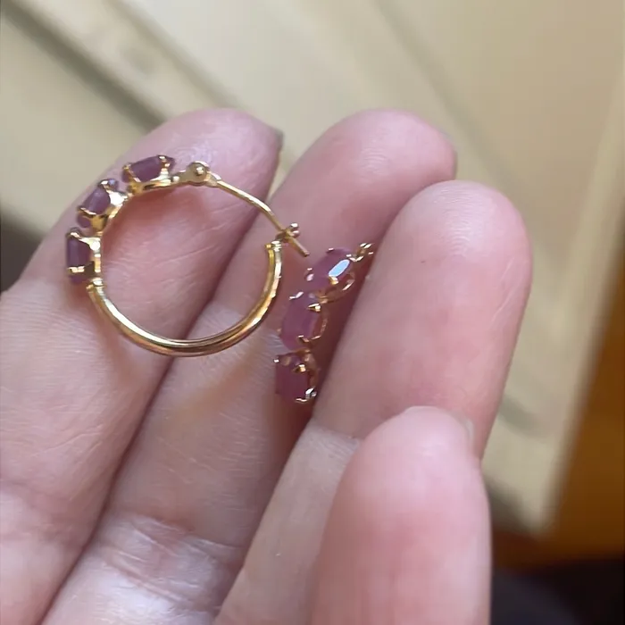 Earrings Vintage Paris Jewelry Ruby Hoop Earrings 10k Gold Vintage