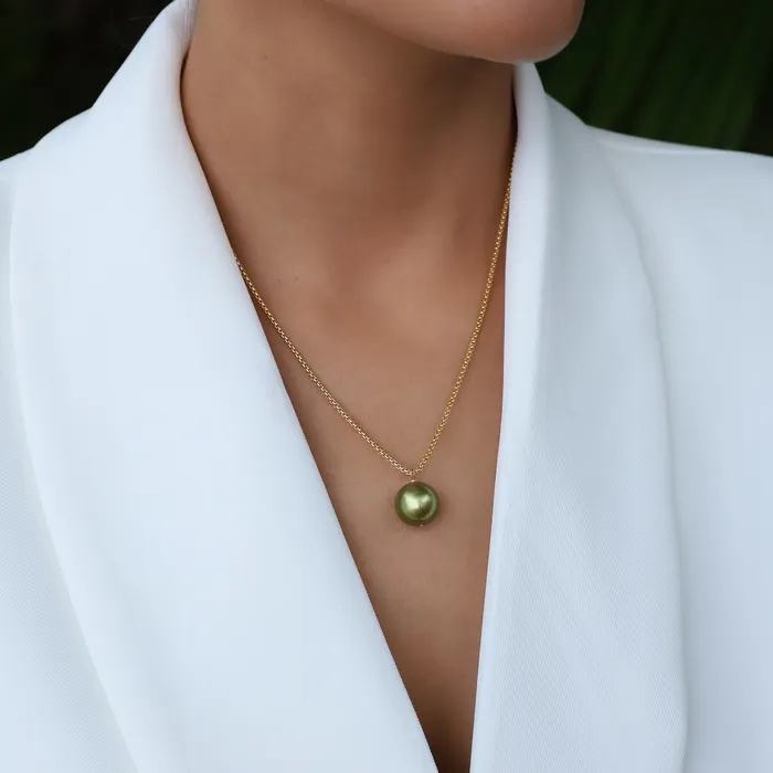 Green Goddess Pistachio Pearl Necklace misha hawaii Necklaces