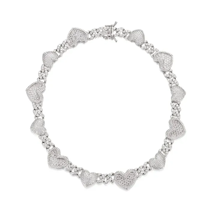 Necklaces icezeusshop Heart With Cuban Chain CZ Stone Necklace