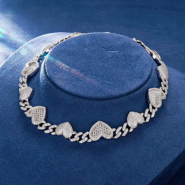 Necklaces icezeusshop Heart With Cuban Chain CZ Stone Necklace