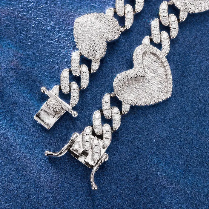 Necklaces icezeusshop Heart With Cuban Chain CZ Stone Necklace