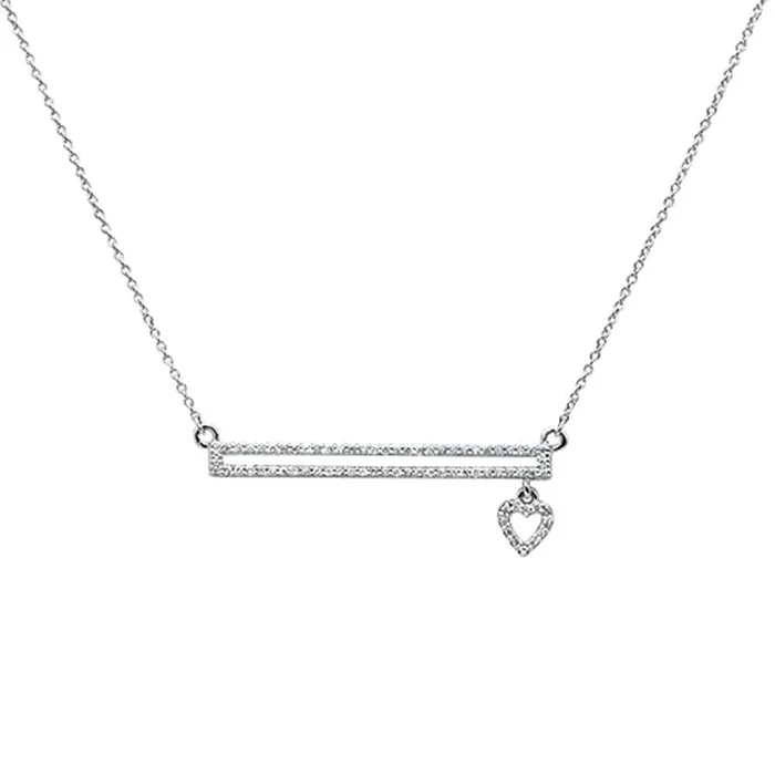 Necklaces Sonara Genuine Diamond and 14K White Gold Bar Pendant with Dangling Heart