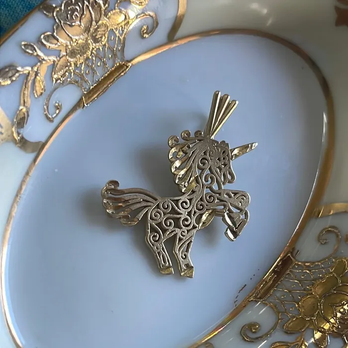 PreStyled Sets Vintage Paris Jewelry Unicorn Pendant Filigree 14k Gold Vintage