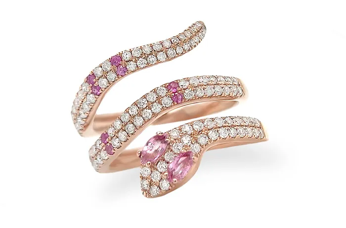 Ring 18kt Gold Coiled Snake Pink Sapphires Diamonds Albert Hern Rings