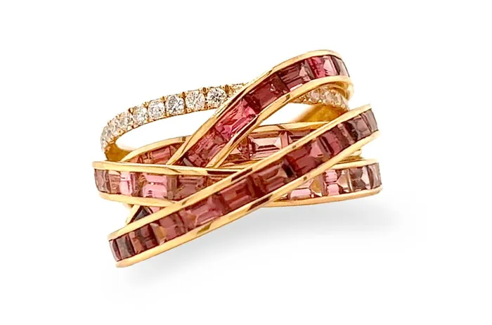 Rings Albert Hern Ring 18kt Gold MultiRow Tourmalines Diamonds