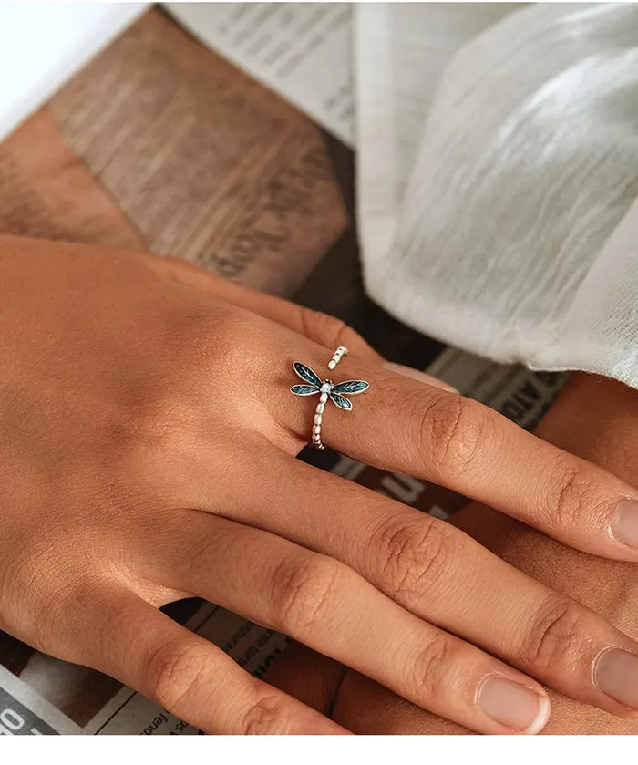 Rings Alibaba Dragonfly Ring and Earrings Fine 925 Sterling Silver Enamel and CZ
