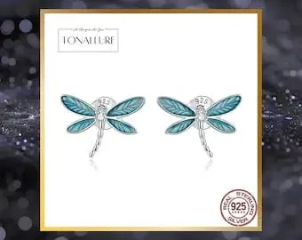 Rings Alibaba Dragonfly Ring and Earrings Fine 925 Sterling Silver Enamel and CZ