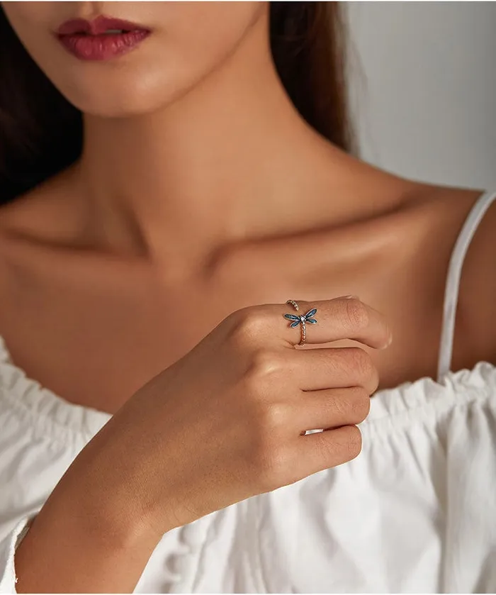Rings Alibaba Dragonfly Ring and Earrings Fine 925 Sterling Silver Enamel and CZ