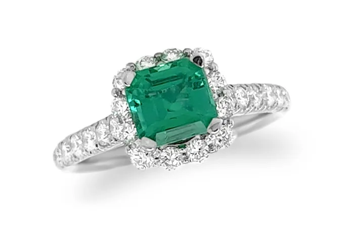 Rings Ring 18kt Gold Square Emerald Diamonds Halo Albert Hern