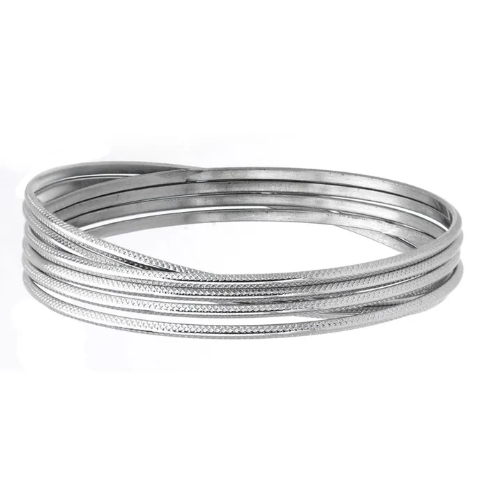 Silver Tone Stainless Steel Connected Six Kadaa Set INOX JEWELRY Earrings