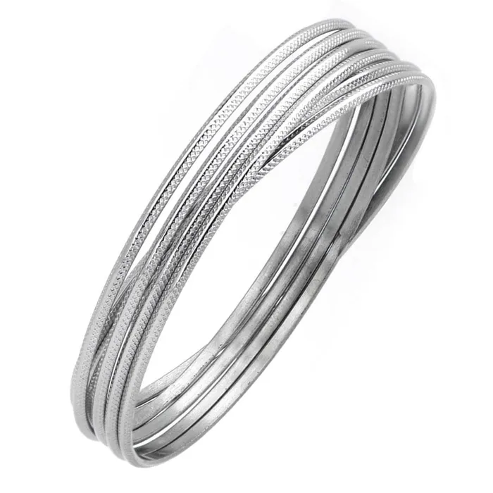 Silver Tone Stainless Steel Connected Six Kadaa Set INOX JEWELRY Earrings