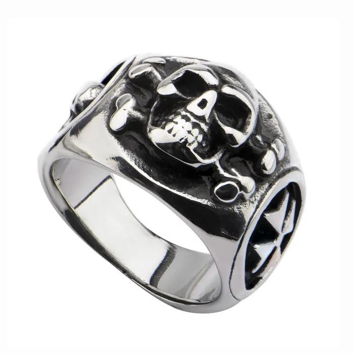 Silver Tone Stainless Steel Three Sided Danger Skull Ring INOX JEWELRY Rings