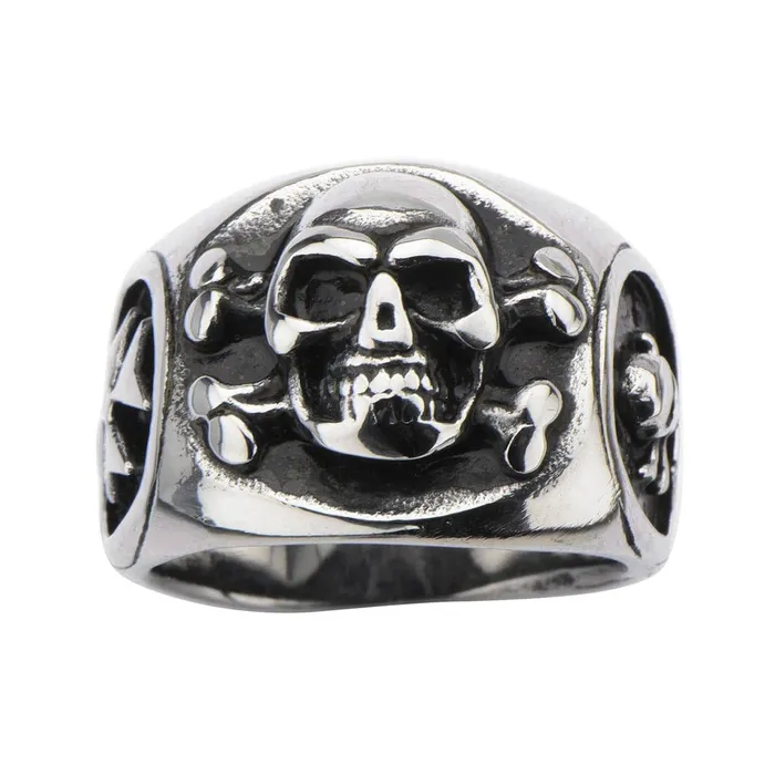 Silver Tone Stainless Steel Three Sided Danger Skull Ring INOX JEWELRY Rings