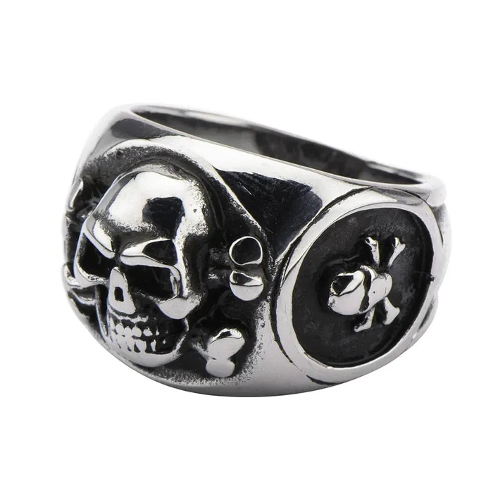 Silver Tone Stainless Steel Three Sided Danger Skull Ring INOX JEWELRY Rings