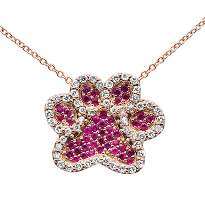 Sonara Necklaces Dog Paw Pendant Necklace 14K Rose Gold Diamond Ruby Gemstones 53ct G SI