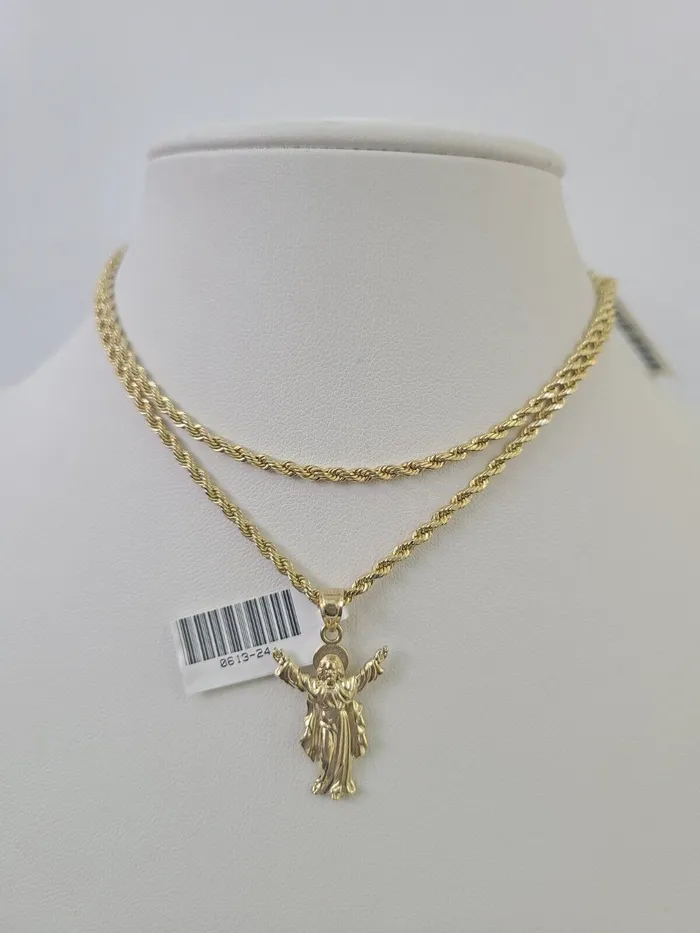 10k 25mm Rope Chain Jesus Pendant 1830 Yellow Gold Set Charm Necklace Gold and Diamond Necklaces 10k 25mm Rope Chain Jesus Pendant 1830 Yellow Gold Set Charm Necklace Gold and Diamond Necklaces