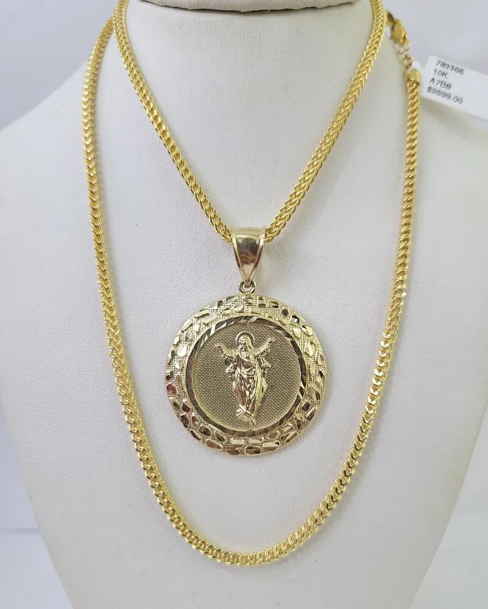 10K Franco Chain Jesus Pendant Charm Necklace 2026 25mm Yellow Gold Gold and Diamond Necklaces 10K Franco Chain Jesus Pendant Charm Necklace 2026 25mm Yellow Gold Gold and Diamond Necklaces