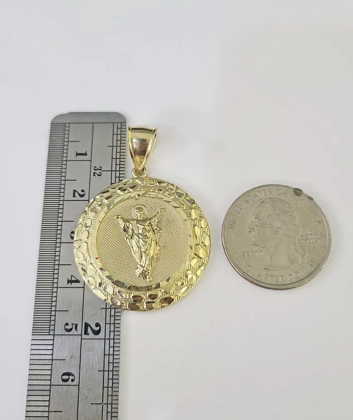10K Franco Chain Jesus Pendant Charm Necklace 2026 25mm Yellow Gold Gold and Diamond Necklaces