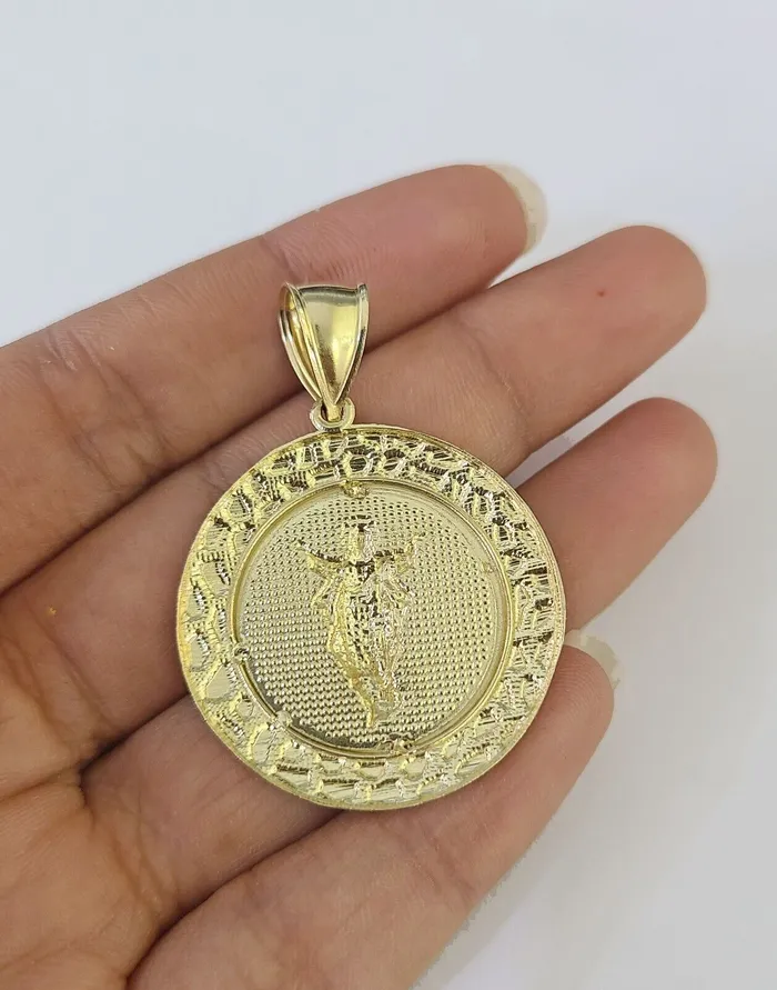 10K Franco Chain Jesus Pendant Charm Necklace 2026 25mm Yellow Gold Gold and Diamond Necklaces