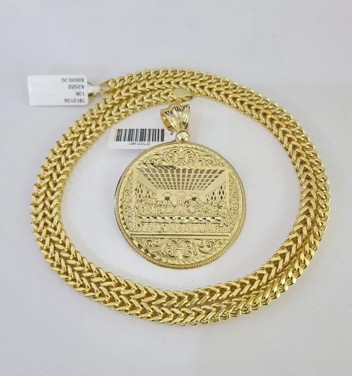 10K Franco Chain Last Supper Pendant Charm Necklace 2026 5mm Yellow Gold SET Gold and Diamond Necklaces
