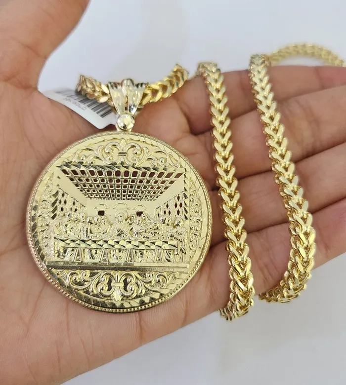 10K Franco Chain Last Supper Pendant Charm Necklace 2026 5mm Yellow Gold SET Gold and Diamond Necklaces