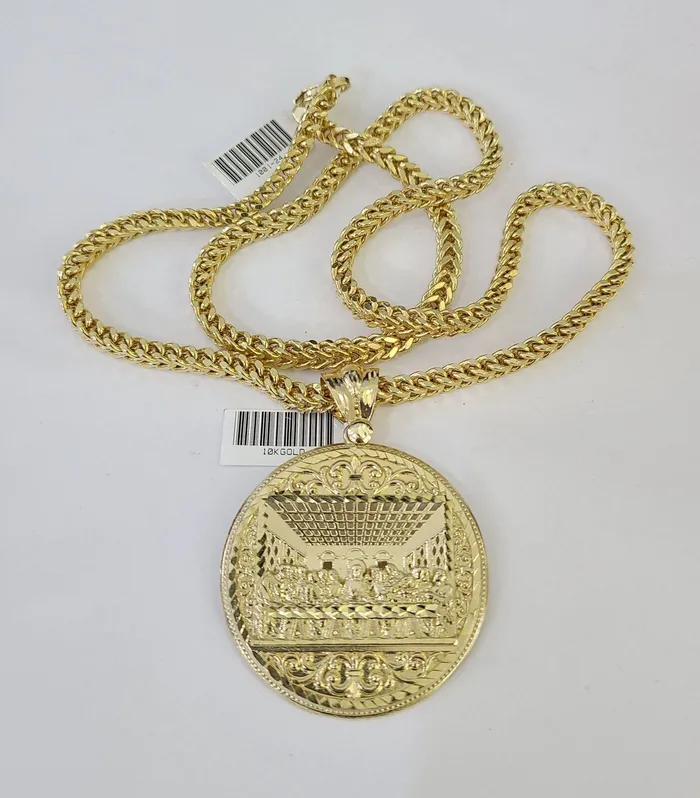 10K Franco Chain Last Supper Pendant Charm Necklace 2026 5mm Yellow Gold SET Gold and Diamond Necklaces