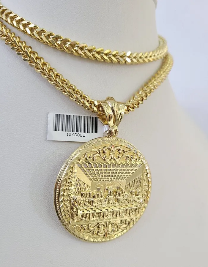10K Franco Chain Last Supper Pendant Charm Necklace 2026 5mm Yellow Gold SET Gold and Diamond Necklaces