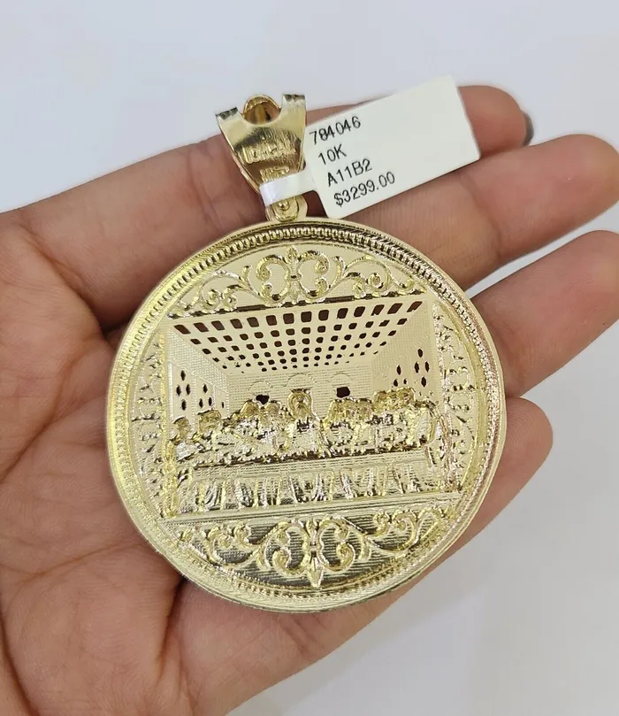 10K Franco Chain Last Supper Pendant Charm Necklace 2026 5mm Yellow Gold SET Gold and Diamond Necklaces