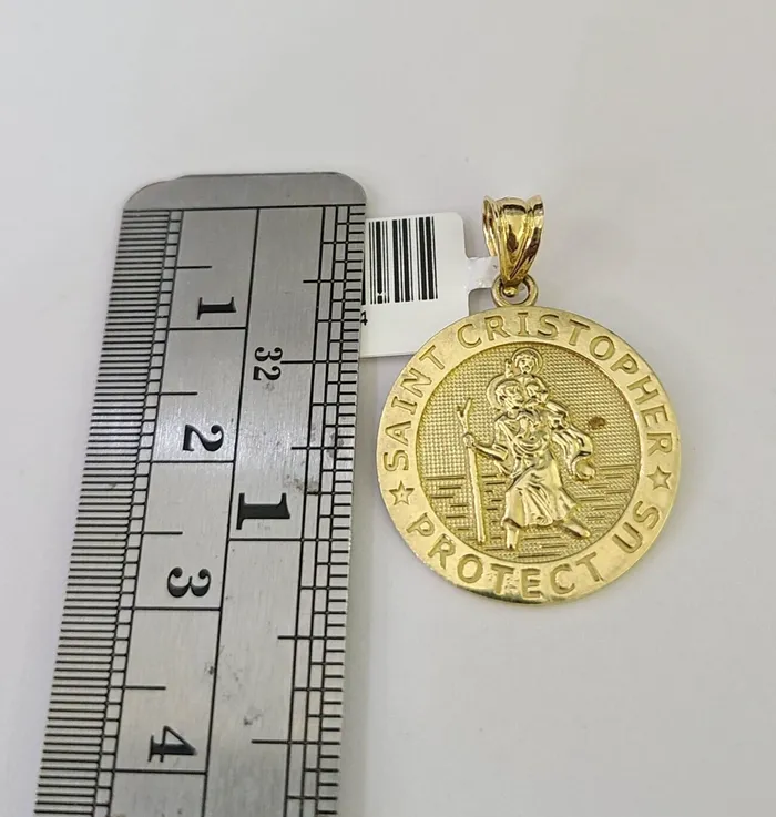 10k Solid Rope Chain 2mm Saint Cristopher Pendant Necklace SET 1822 in Ladies Gold and Diamond Necklaces