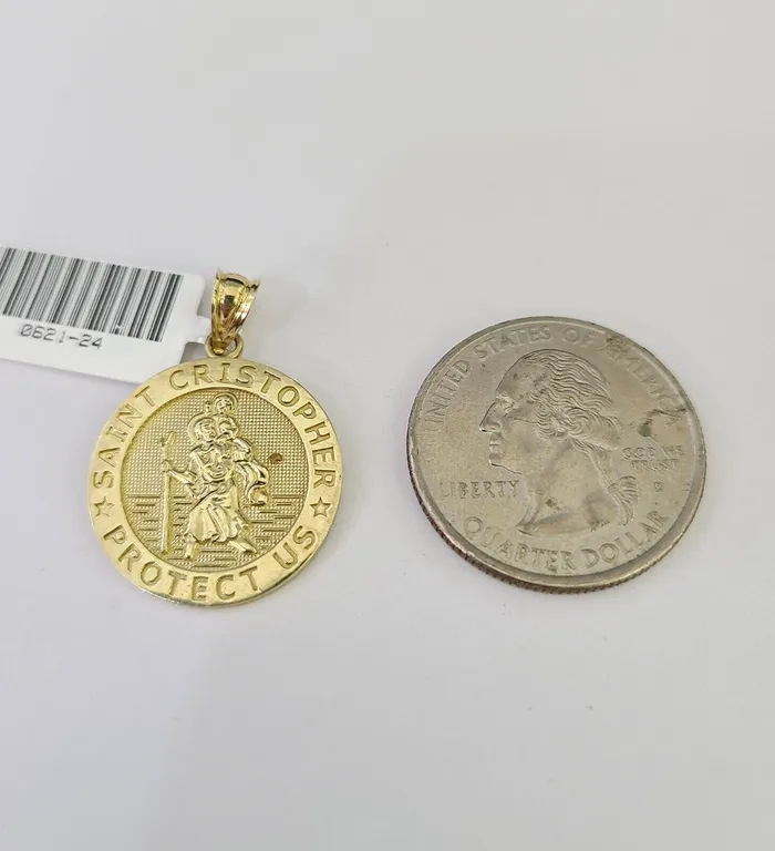 10k Solid Rope Chain 2mm Saint Cristopher Pendant Necklace SET 1822 in Ladies Gold and Diamond Necklaces