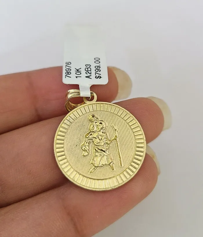 10k Solid Rope Chain 2mm Saint Cristopher Pendant Necklace SET 1822 in Ladies Gold and Diamond Necklaces