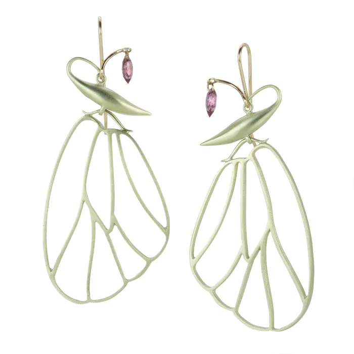 14k Butterfly Cell Wing Earrings with Garnet Drops Gabriella Kiss Earrings 14k Butterfly Cell Wing Earrings with Garnet Drops Gabriella Kiss Earrings
