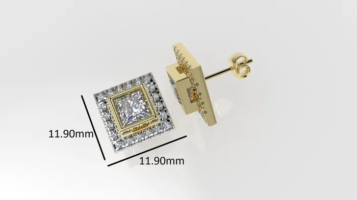 14k Gold Earrings with 42 STONES VS1 Stt Bezel Cut Split Princess Style Jcm 21 jewelry Earrings