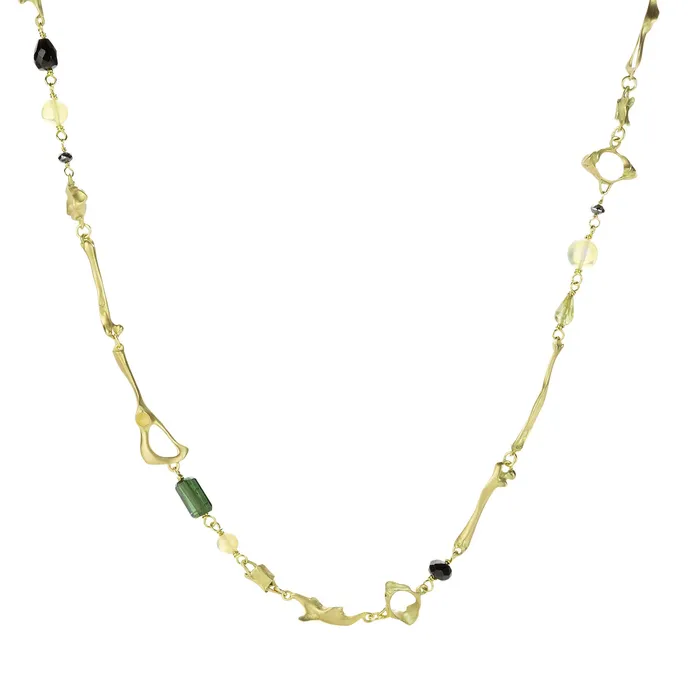 18k Mouse Bone Necklace with Tourmaline Gabriella Kiss Necklaces