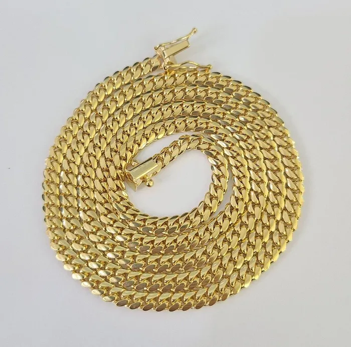 18k Solid Miami Cuban Necklace Chain Yellow Gold 4mm 28 Inch Genuine Real Gold and Diamond Necklaces 18k Solid Miami Cuban Necklace Chain Yellow Gold 4mm 28 Inch Genuine Real Gold and Diamond Necklaces