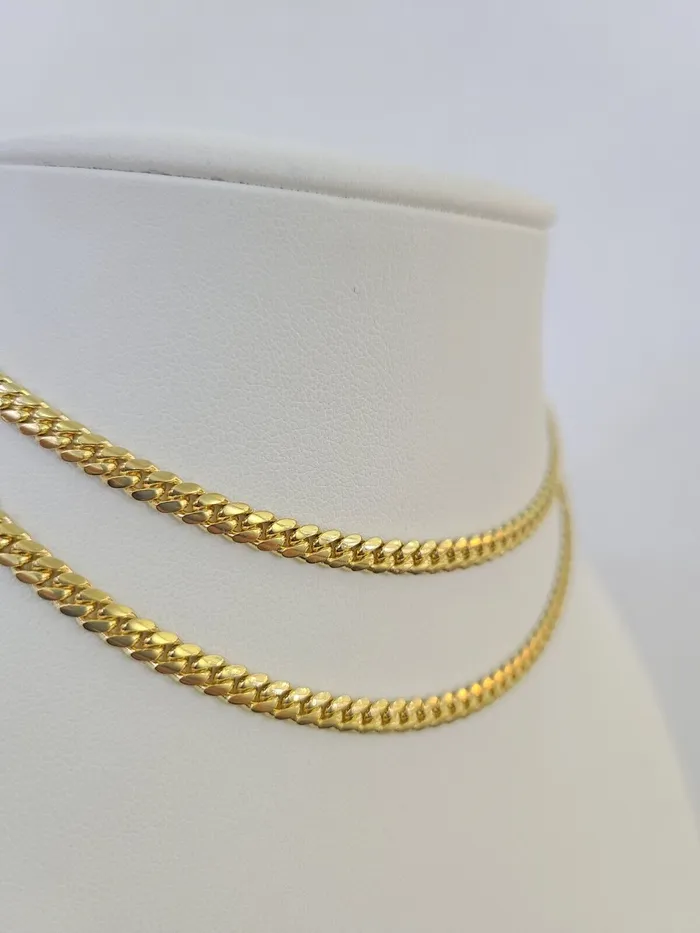 18k Solid Miami Cuban Necklace Chain Yellow Gold 4mm 28 Inch Genuine Real Gold and Diamond Necklaces